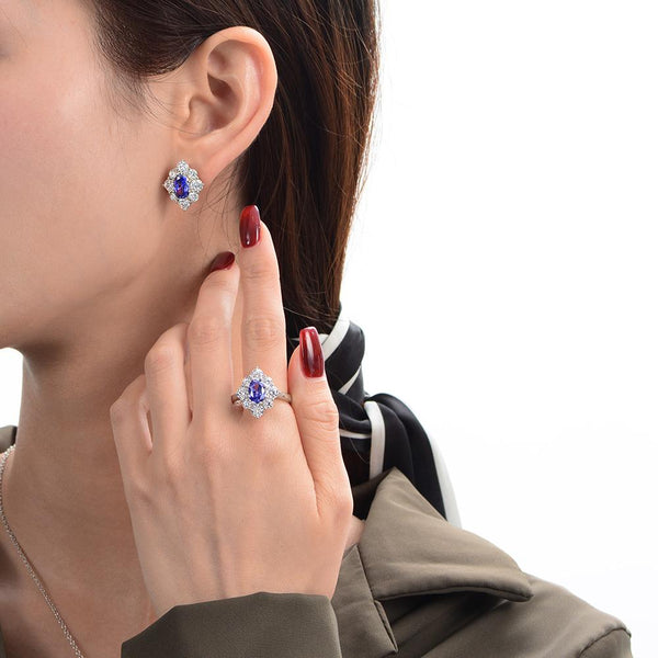 2 Carat Genuine Lab-Grown Sapphire Oval Cut Earring Stud | Luxury Halo Earring Best Gift For Her