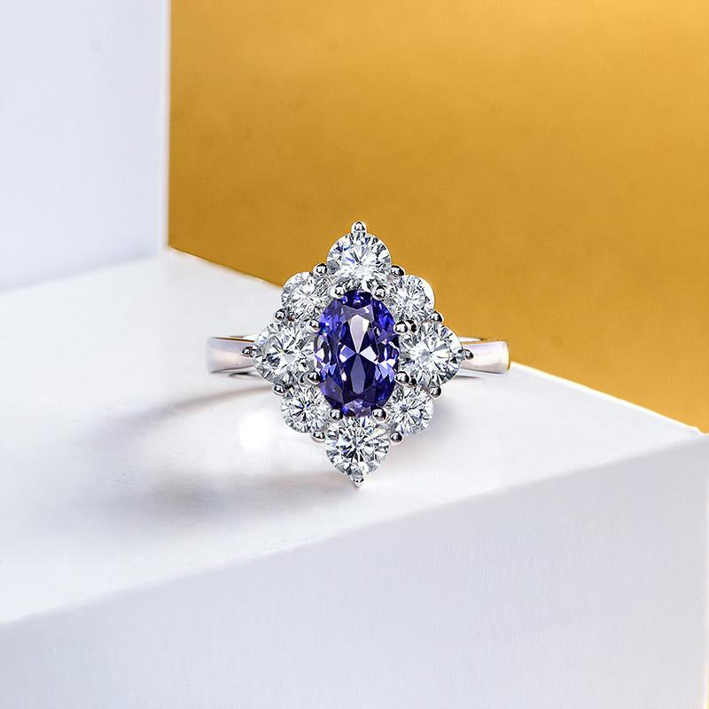 2 Carat Genuine Lab-Grown Sapphire Oval Shape Halo Ring | Best Gift For Her