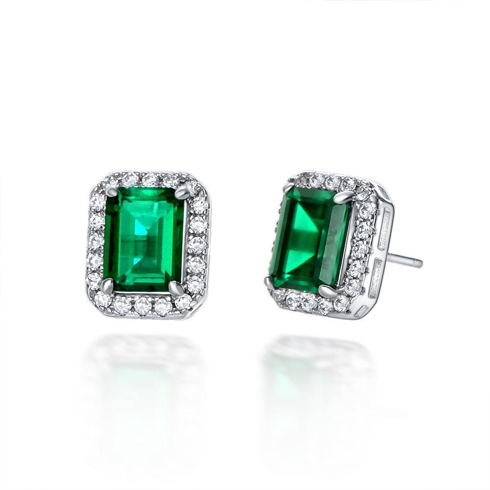 2 Carat Mini Green Lab-Created Emerald Halo Earring | Minimalism Style Gift For Her