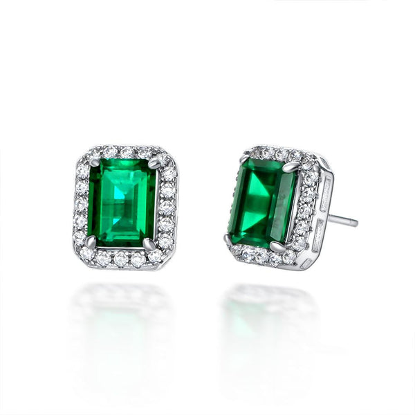 2 Carat Mini Green Lab-Created Emerald Halo Earring | Minimalism Style Gift For Her