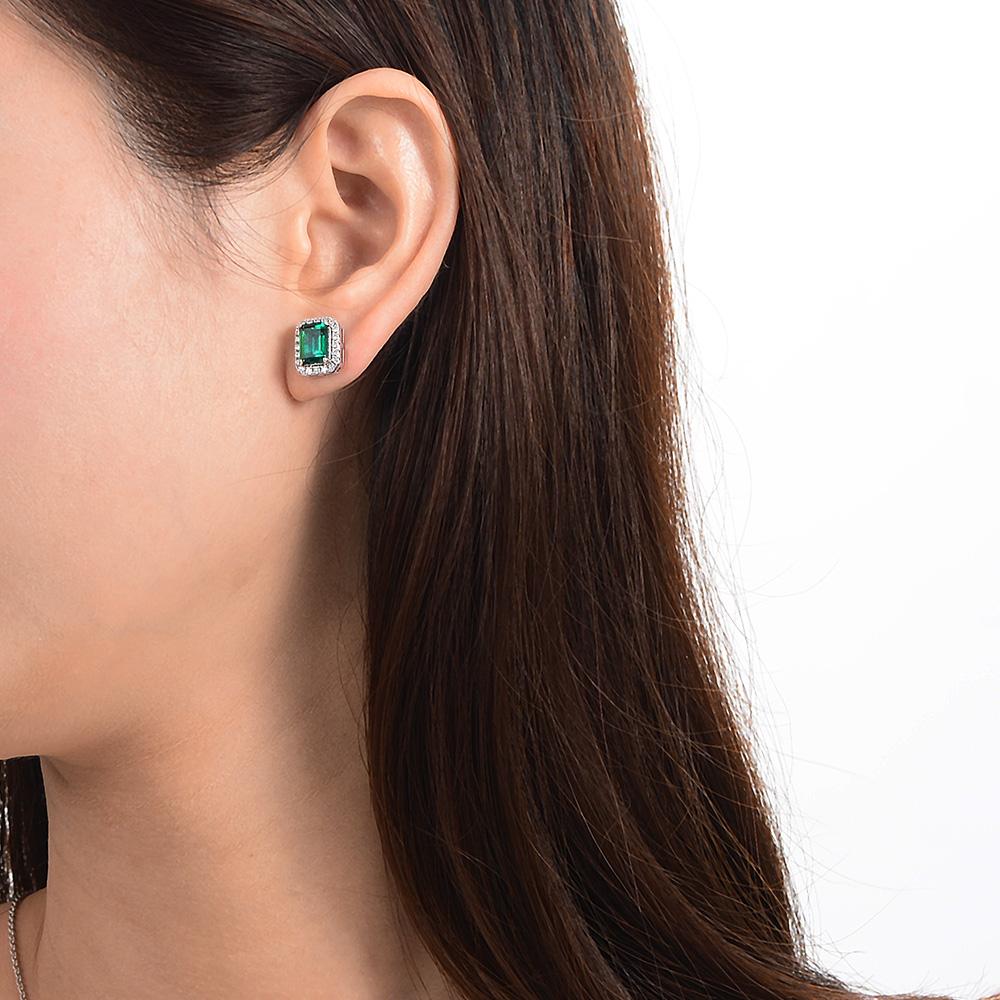 2 Carat Mini Green Lab-Created Emerald Halo Earring | Minimalism Style Gift For Her