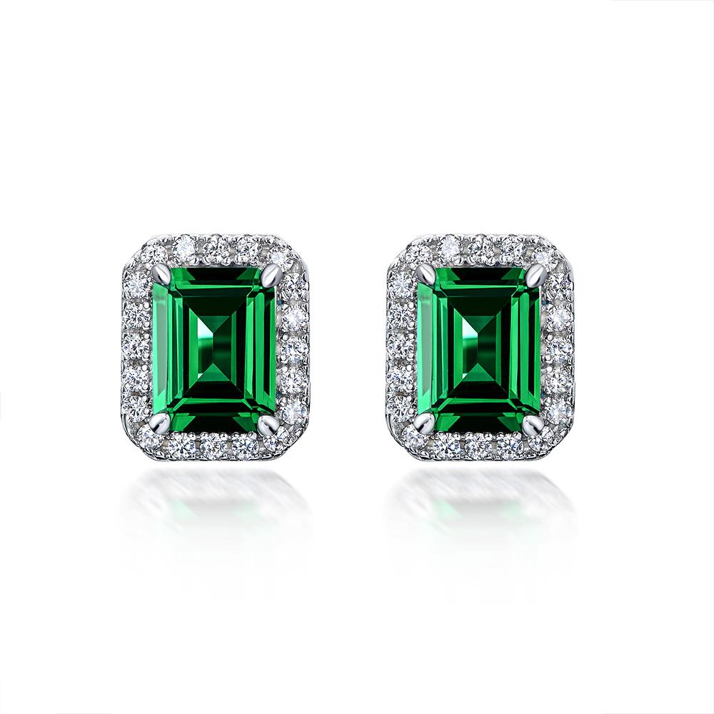 2 Carat Mini Green Lab-Created Emerald Halo Earring | Minimalism Style Gift For Her