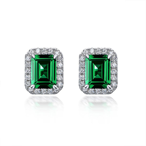 2 Carat Mini Green Lab-Created Emerald Halo Earring | Minimalism Style Gift For Her