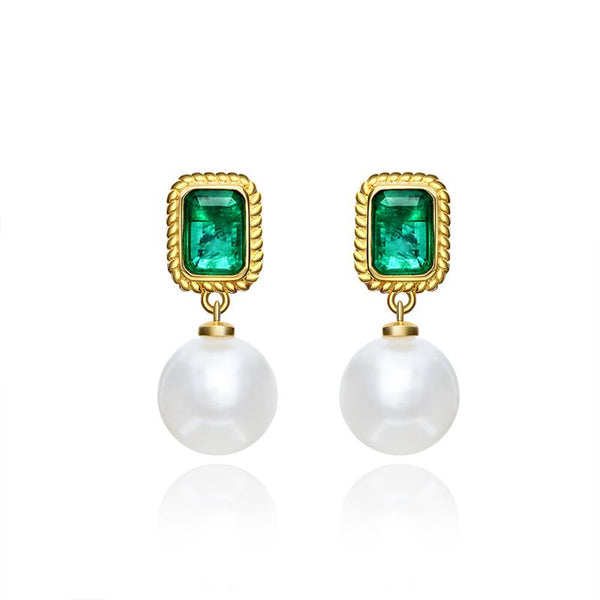 2 Carat Vibrant Green Doublet Emerald w Mother Of Pearl Earring | Luxury Jewelry Gift For Her