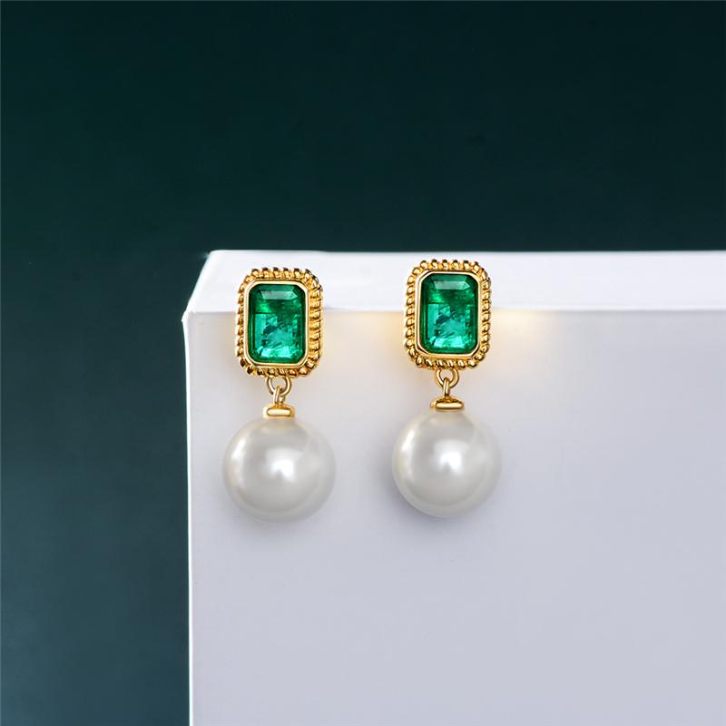 2 Carat Vibrant Green Doublet Emerald w Mother Of Pearl Earring | Luxury Jewelry Gift For Her