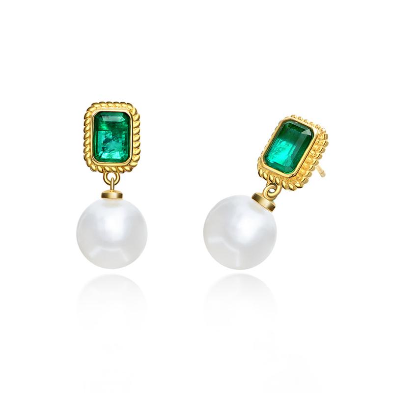 2 Carat Vibrant Green Doublet Emerald w Mother Of Pearl Earring | Luxury Jewelry Gift For Her