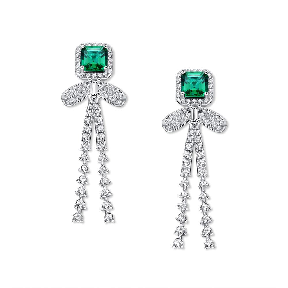 2 Carat Vivid Green Lab-Created Emerald Long Tassel Earring | Best Anniversary Gift For