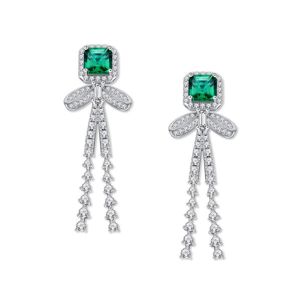 2 Carat Vivid Green Lab-Created Emerald Long Tassel Earring | Best Anniversary Gift For