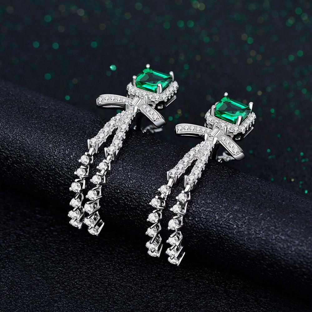 2 Carat Vivid Green Lab-Created Emerald Long Tassel Earring | Best Anniversary Gift For