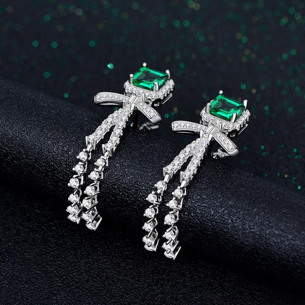 2 Carat Vivid Green Lab-Created Emerald Long Tassel Earring | Best Anniversary Gift For
