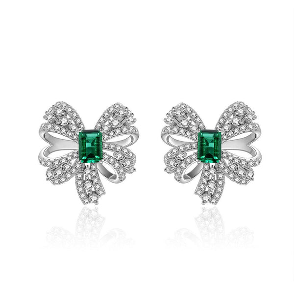 2 Carat Vivid Green Lab-Created Emerald Love Bow Earring Stud | Best Anniversary Gift For Her