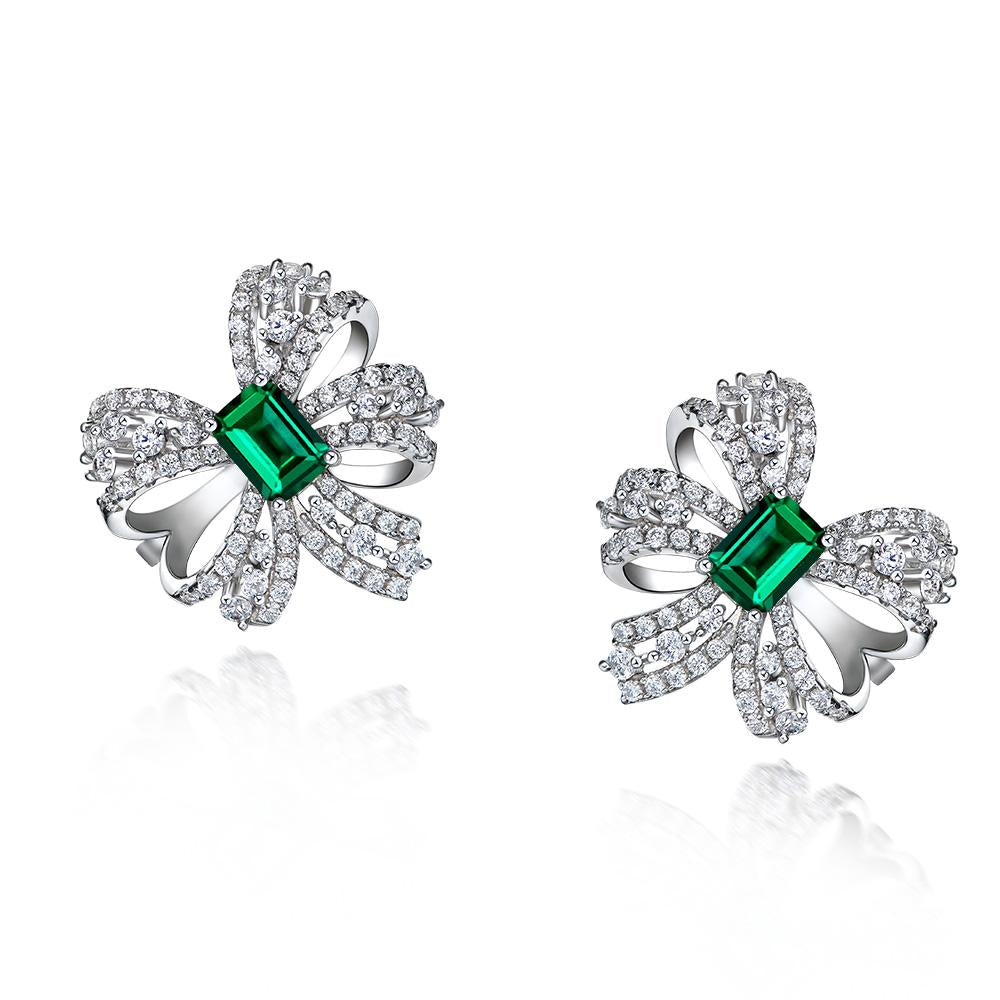 2 Carat Vivid Green Lab-Created Emerald Love Bow Earring Stud | Best Anniversary Gift For Her