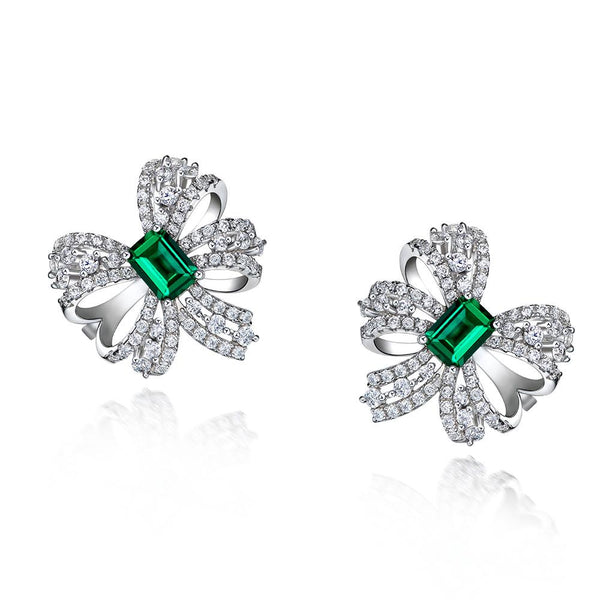 2 Carat Vivid Green Lab-Created Emerald Love Bow Earring Stud | Best Anniversary Gift For Her