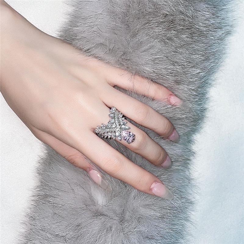 2 Carat Vivid Pink Pear Cut Diamond Simulant Cocktail Angel Wing Ring| Best Gift For Her