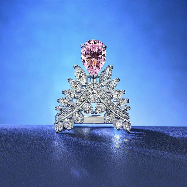 2 Carat Vivid Pink Pear Cut Diamond Simulant Cocktail Angel Wing Ring| Best Gift For Her
