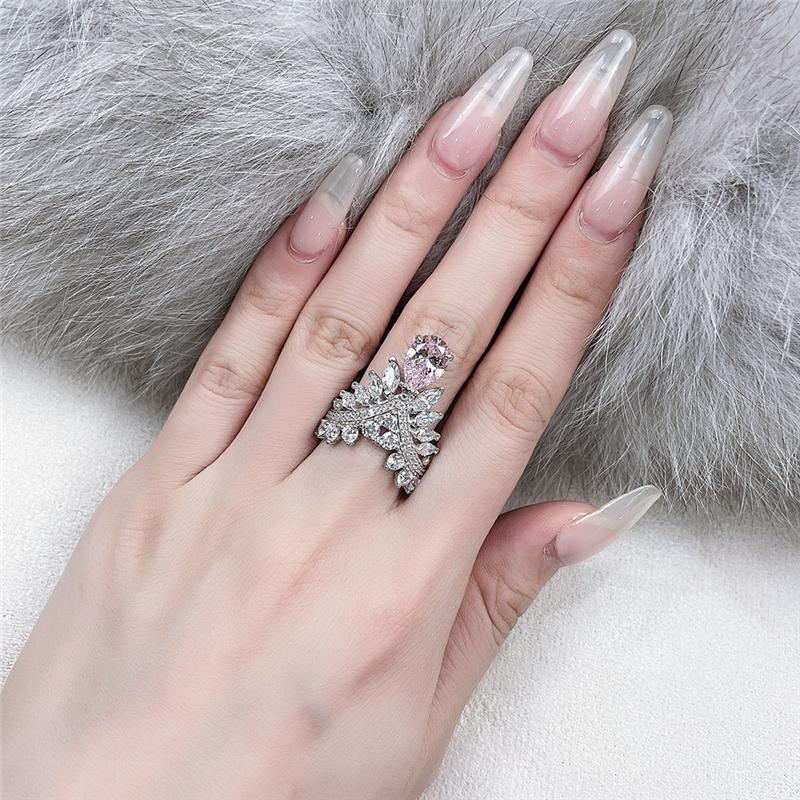 2 Carat Vivid Pink Pear Cut Diamond Simulant Cocktail Angel Wing Ring| Best Gift For Her