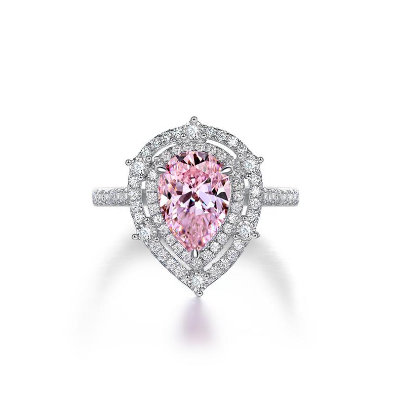 2 Carat Vivid Pink Pear Cut Diamond Simulant Double Halo Cocktail Ring| Best Gift For Her
