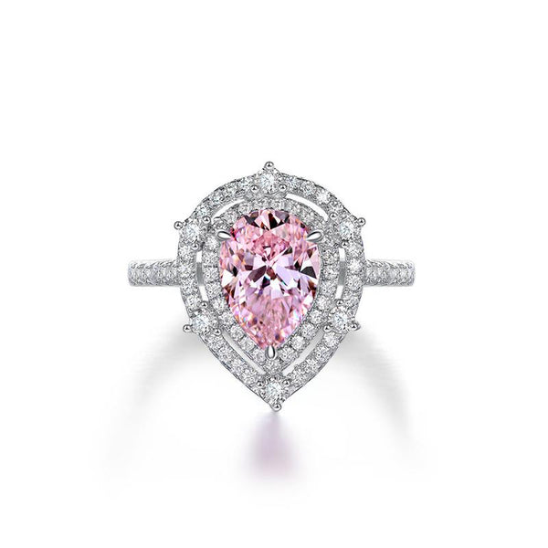 2 Carat Vivid Pink Pear Cut Diamond Simulant Double Halo Cocktail Ring| Best Gift For Her
