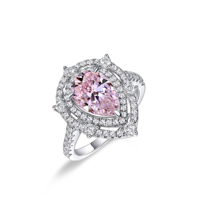 2 Carat Vivid Pink Pear Cut Diamond Simulant Double Halo Cocktail Ring| Best Gift For Her