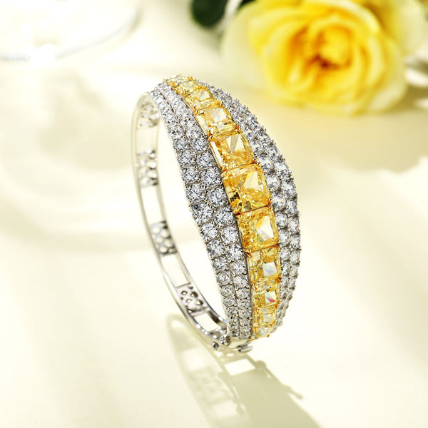30+ Carat Princess Cut Vivid Yellow Diamond Bracelet Featuring Pavé-Set | Luxury Statement Jewelry