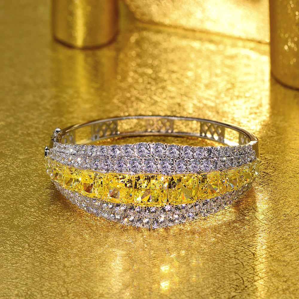 30+ Carat Princess Cut Vivid Yellow Diamond Bracelet Featuring Pavé-Set | Luxury Statement Jewelry