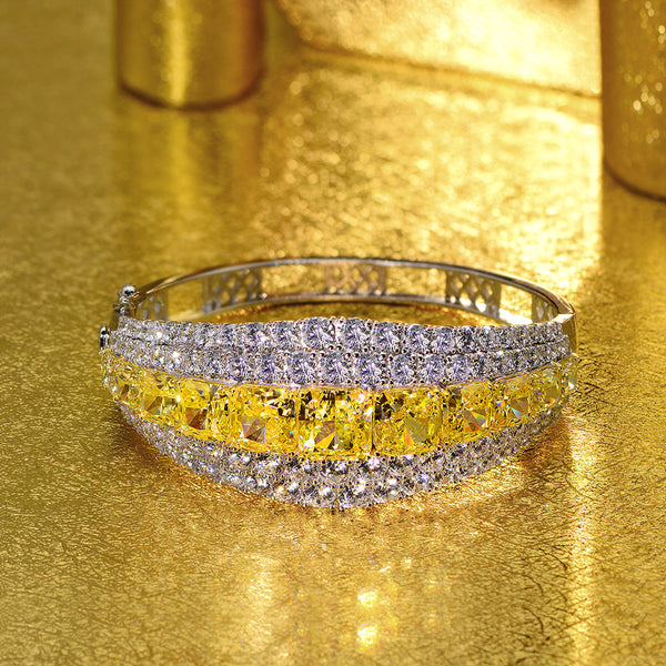 30+ Carat Princess Cut Vivid Yellow Diamond Bracelet Featuring Pavé-Set | Luxury Statement Jewelry