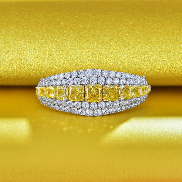 30+ Carat Princess Cut Vivid Yellow Diamond Bracelet Featuring Pavé-Set | Luxury Statement Jewelry