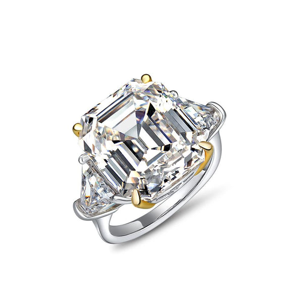 3-carat emerald-cut D-color diamond three-stone ring, luxury wedding or engagement jewelry with timeless elegance.