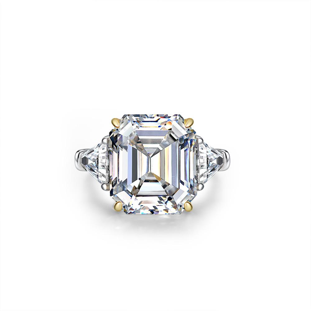3-carat emerald-cut D-color diamond three-stone ring, luxury wedding or engagement jewelry with timeless elegance.