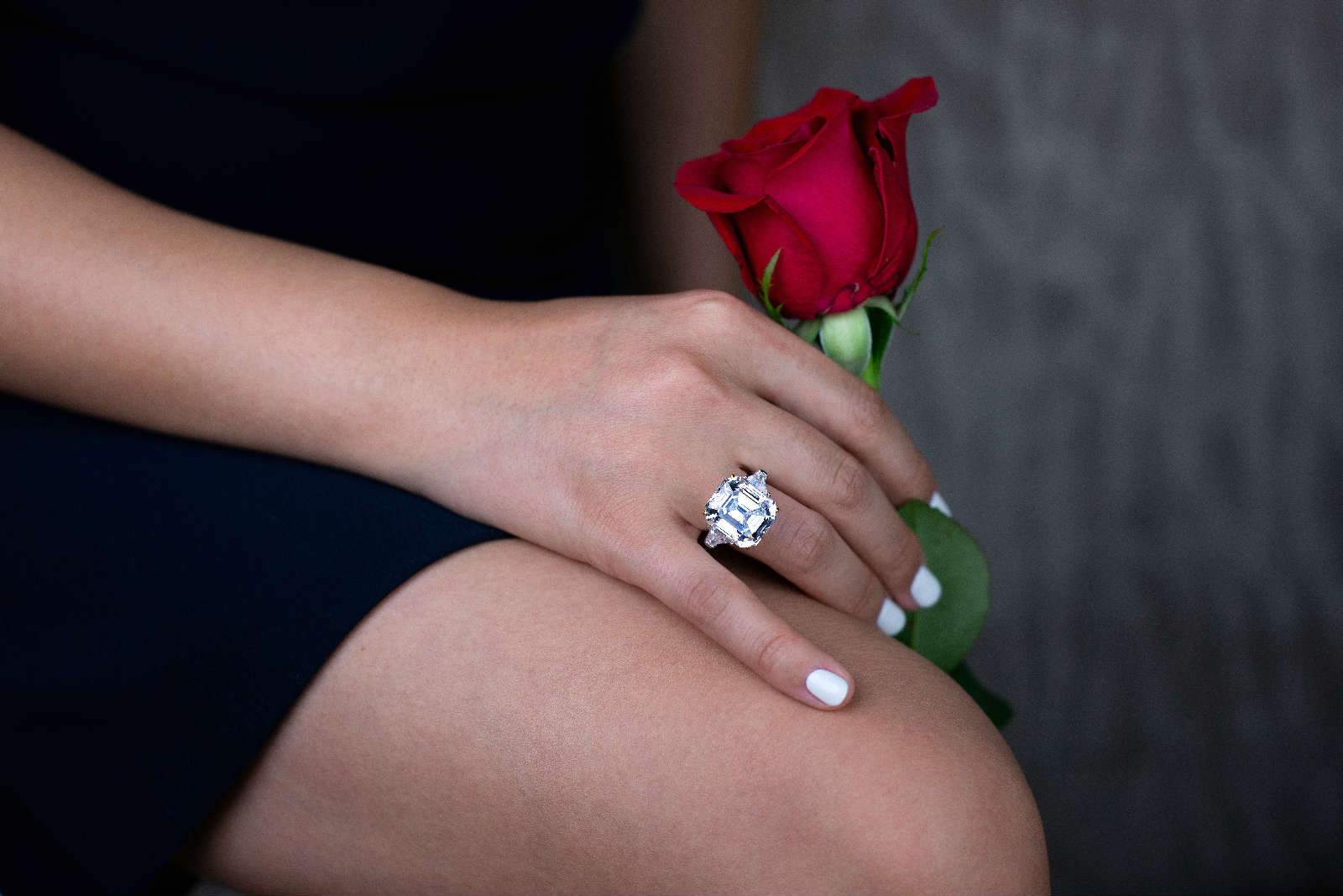 3-carat emerald-cut D-color diamond three-stone ring, luxury wedding or engagement jewelry with timeless elegance.