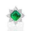 3 carat vivid green emerald halo ring in 925 silver, perfect for engagement and wedding