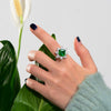 3 carat vivid green emerald halo ring in 925 silver, perfect for engagement and wedding