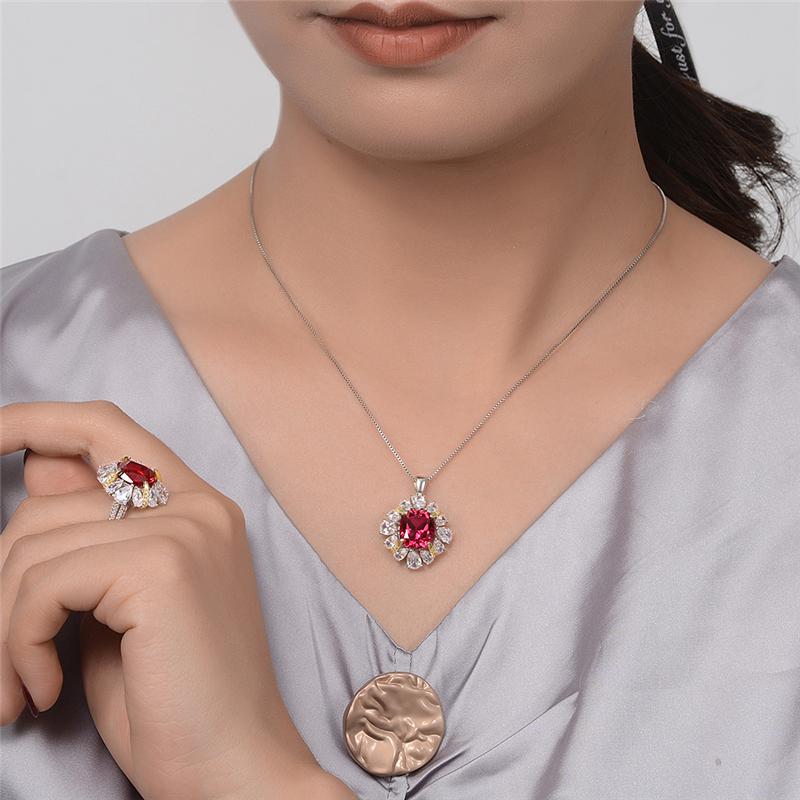 3 Carat Genuine Lab-Grown Red Ruby Cushion Halo Pendant| Luxury Halo Pendant Best Gift For Her