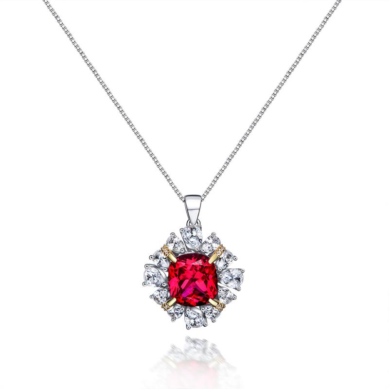 3 Carat Genuine Lab-Grown Red Ruby Cushion Halo Pendant| Luxury Halo Pendant Best Gift For Her