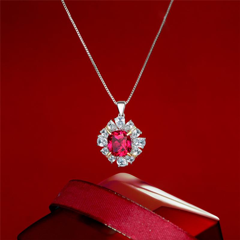 3 Carat Genuine Lab-Grown Red Ruby Cushion Halo Pendant| Luxury Halo Pendant Best Gift For Her