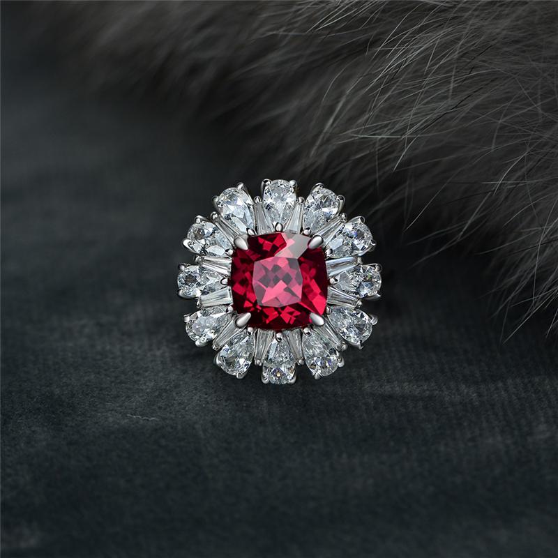 3 Carat Genuine Lab-Grown Red Ruby Cushion Halo Ring | Luxury Halo Engagement Ring Best Gift For Her