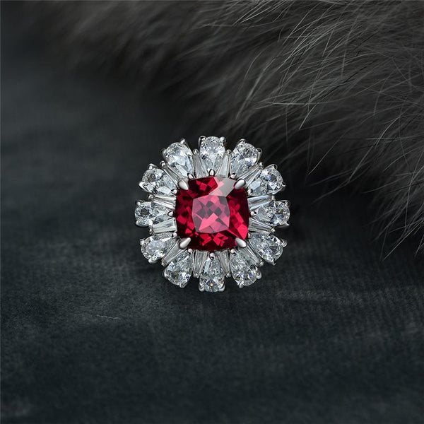 3 Carat Genuine Lab-Grown Red Ruby Cushion Halo Ring | Luxury Halo Engagement Ring Best Gift For Her