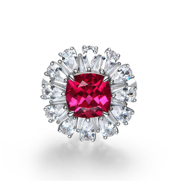 3 Carat Genuine Lab-Grown Red Ruby Cushion Halo Ring | Luxury Halo Engagement Ring Best Gift For Her