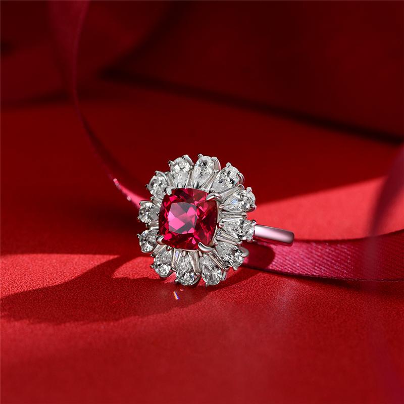 3 Carat Genuine Lab-Grown Red Ruby Cushion Halo Ring | Luxury Halo Engagement Ring Best Gift For Her