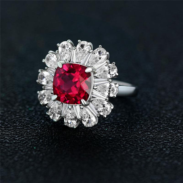 3 Carat Genuine Lab-Grown Red Ruby Cushion Halo Ring | Luxury Halo Engagement Ring Best Gift For Her