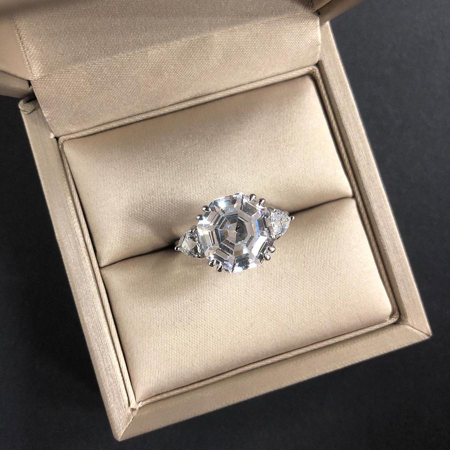 3 Carat Hexagon Step-Cut D Color Diamond Ring | Luxury Halo Design for Engagement