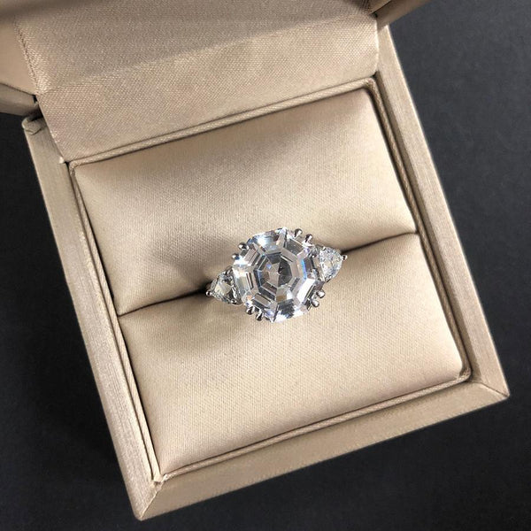 3 Carat Hexagon Step-Cut D Color Diamond Ring | Luxury Halo Design for Engagement