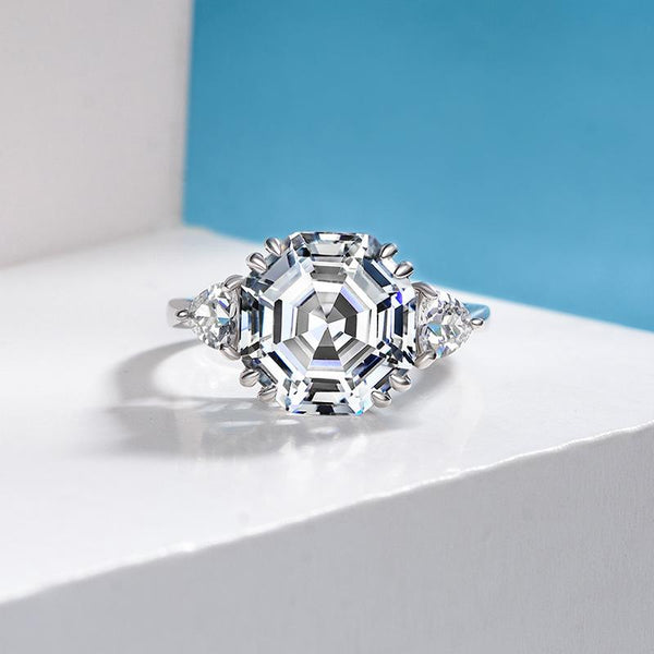 3 Carat Hexagon Step-Cut D Color Diamond Ring | Luxury Halo Design for Engagement