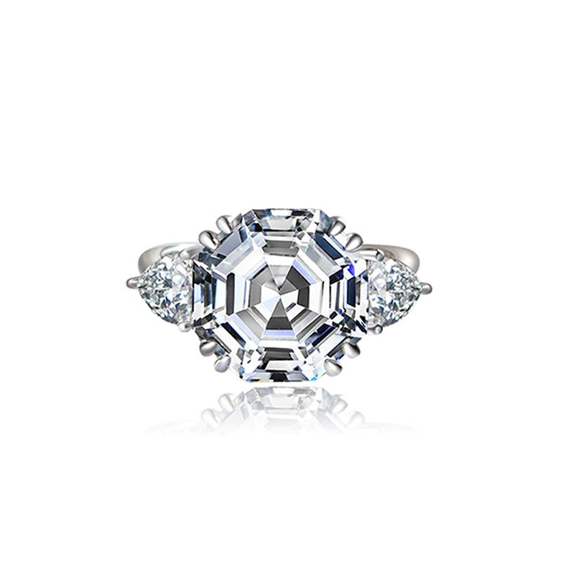 3 Carat Hexagon Step-Cut D Color Diamond Ring | Luxury Halo Design for Engagement