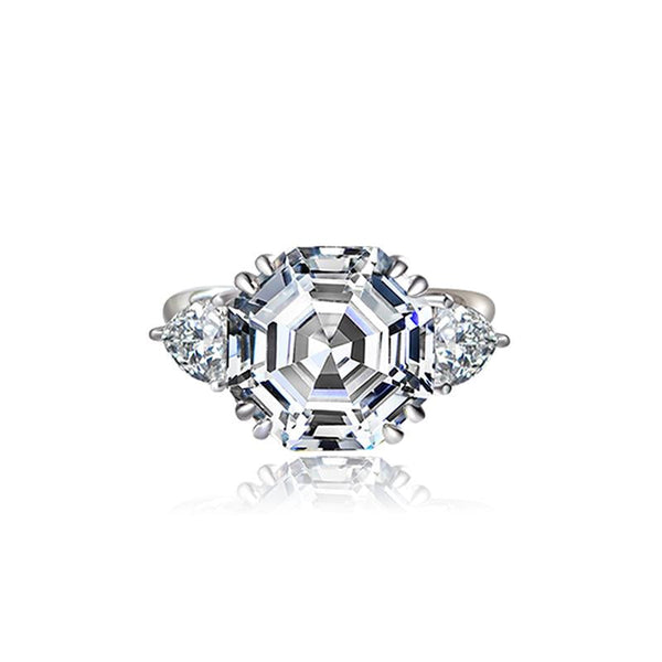 3 Carat Hexagon Step-Cut D Color Diamond Ring | Luxury Halo Design for Engagement