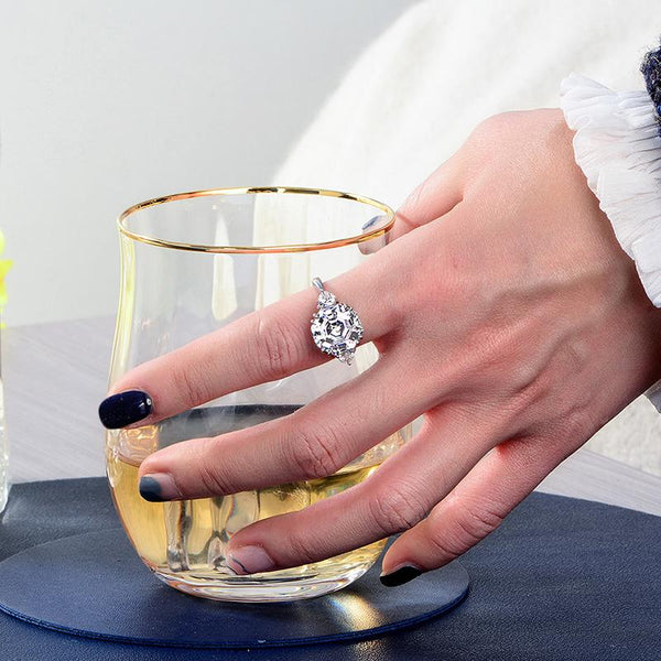 3 Carat Hexagon Step-Cut D Color Diamond Ring | Luxury Halo Design for Engagement