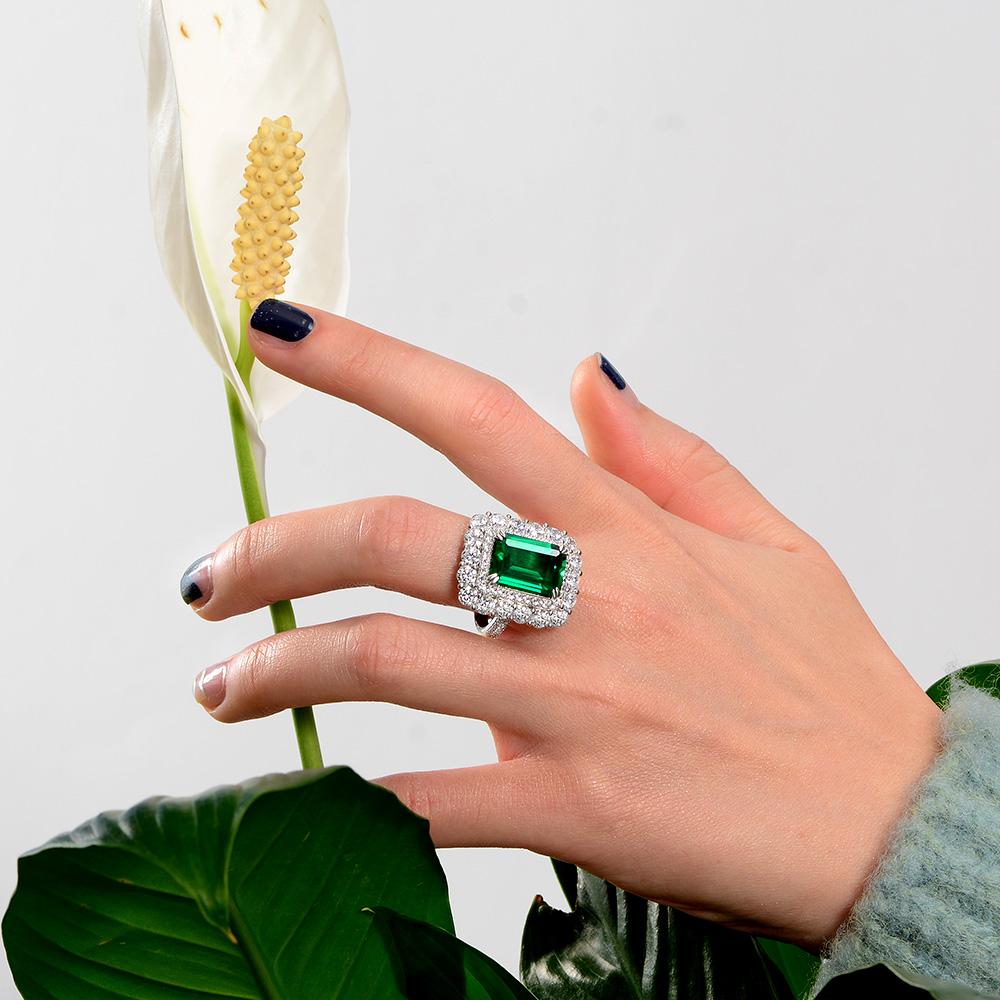 3 Carat Lab-Created Emerald Double Halo Anniversary Engagement Ring