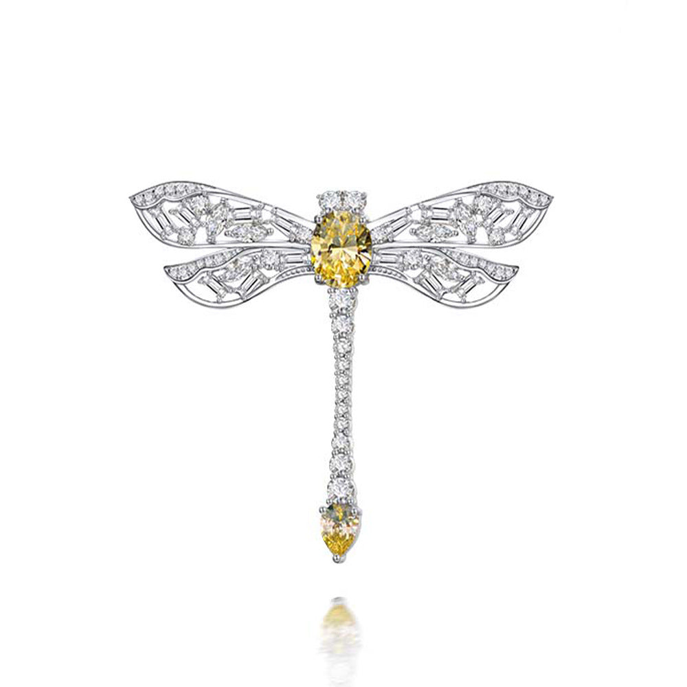 3 Carat Oval-Cut Yellow Diamond Simulant Dragonfly Brooch | Nature-Inspired Luxury Jewelry