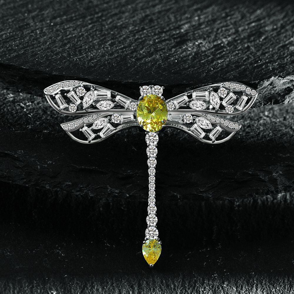 3 Carat Oval-Cut Yellow Diamond Simulant Dragonfly Brooch | Nature-Inspired Luxury Jewelry