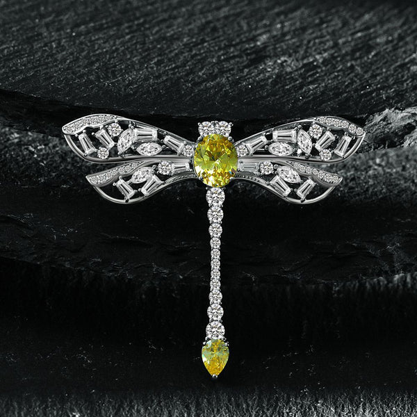3 Carat Oval-Cut Yellow Diamond Simulant Dragonfly Brooch | Nature-Inspired Luxury Jewelry